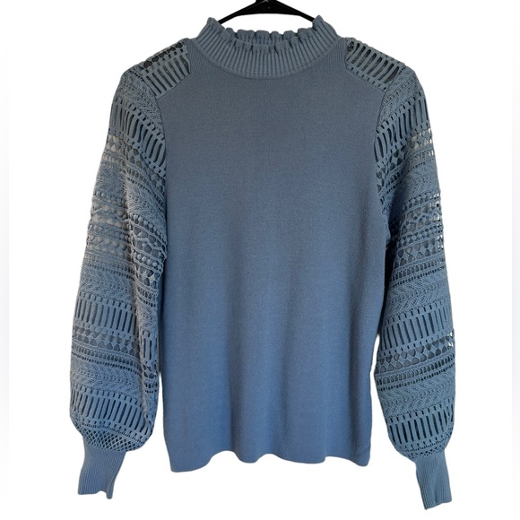Sioni Sweaters - Sioni Light Blue Sweater Lace Long Sleeve Sz Small